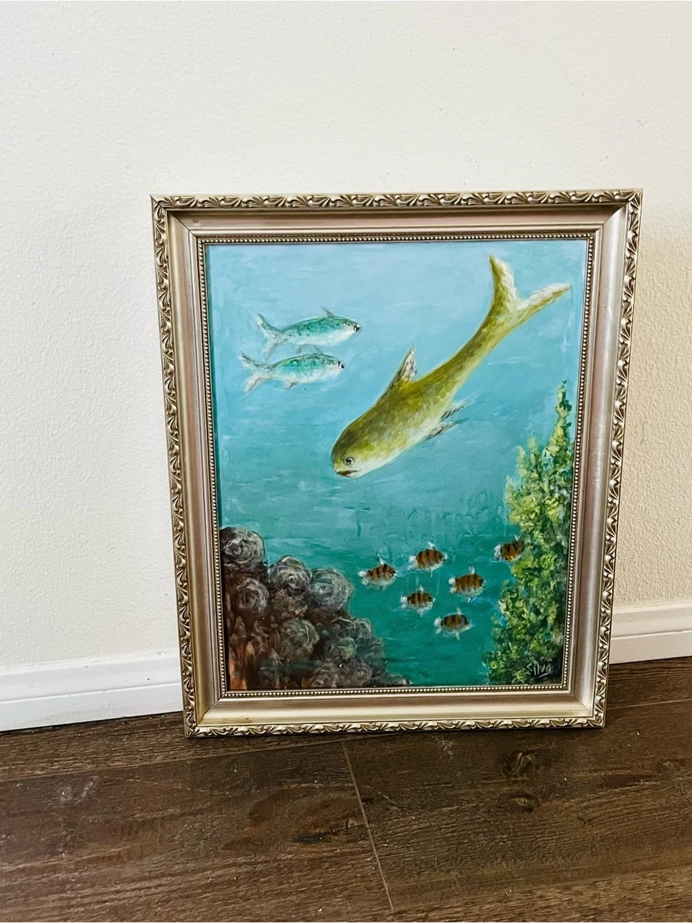 Hand-Painted Fish Aquarium Art Print - Green 17/21 inches